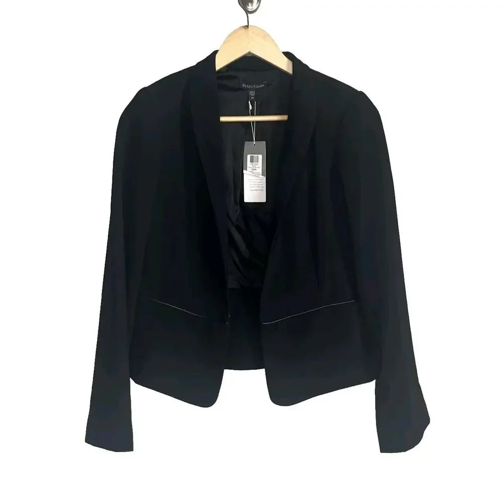 Eileen‎ Fisher Women's Black Stand Collar Suit Dress Jacket Blazer Size XS
